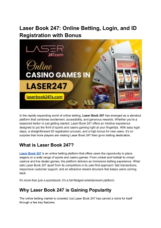 Laser Book 247_ Online Betting, Login, and ID Registration with Bonus