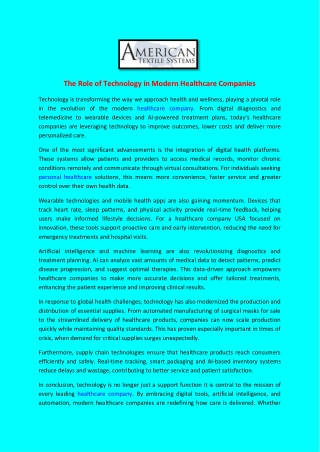 The Role of Technology in Modern Healthcare Companies