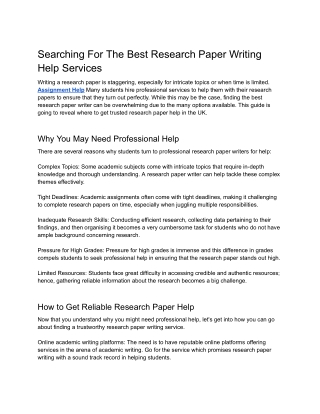 Searching For The Best Research Paper Writing Help Services