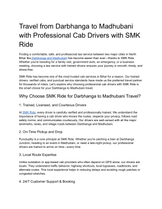 Travel from Darbhanga to Madhubani with Professional Cab Drivers with SMK Ride