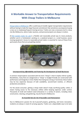 A Workable Answer to Transportation Requirements With Cheap Trailers in Melbourne