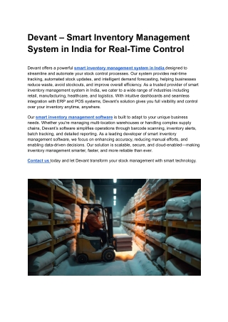 Devant – Smart Inventory Management System in India for Real-Time Control