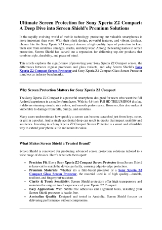 Ultimate Screen Protection for Sony Xperia Z2 Compact A Deep Dive into Screen Shield's Premium Solutions