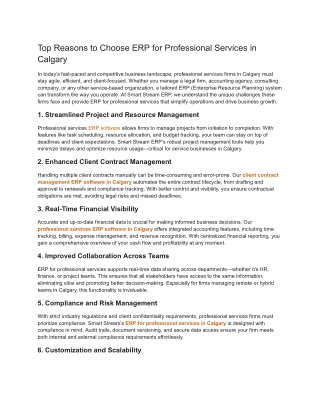 Top Reasons to Choose ERP for Professional Services in Calgary