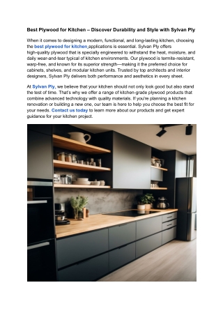 Best Plywood for Kitchen – Discover Durability and Style with Sylvan Ply