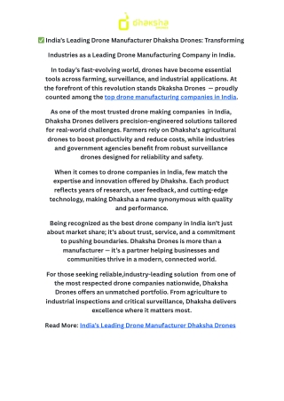 ✅ India’s Leading Drone Manufacturer Dhaksha Drones Transforming