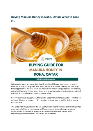 Buying Manuka Honey in Qatar- What to Look For