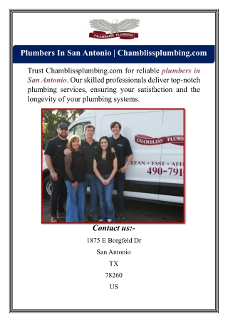Plumbers In San Antonio | Chamblissplumbing.com