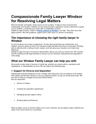 Compassionate Family Lawyer Windsor for Resolving Legal Matters