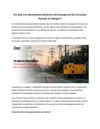 Por Qué Los Generadores Eléctricos De Emergencia Son Cruciales Durante Un Apagón