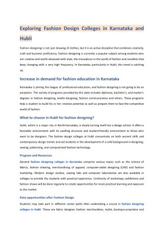 Exploring Fashion Design Colleges in Karnataka and Hubli