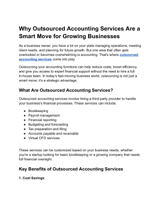 Why Outsourced Accounting Services Are a Smart Move for Growing Businesses