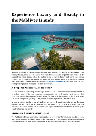 Experience Luxury and Beauty in the Maldives Islands