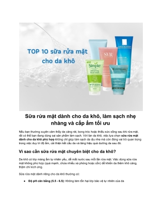 Sữa rửa mặt dành cho da khô