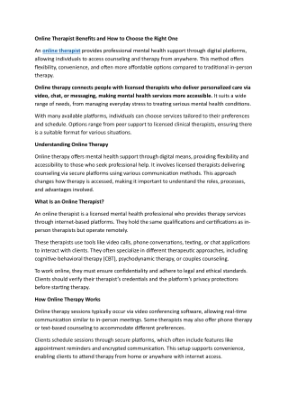 Online Therapist Benefits and How to Choose the Right One