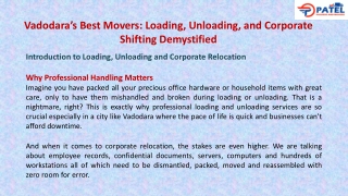 Vadodara’s Best Movers: Loading, Unloading, and Corporate Shifting Demystified