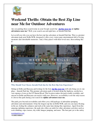 Weekend Thrills: Obtain the Best Zip Line near Me for Outdoor Adventures