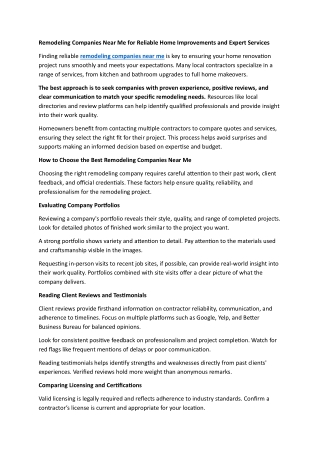 Remodeling Companies Near Me for Reliable Home Improvements and Expert Services