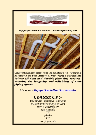 Repipe Specialists San Antonio | Chamblissplumbing.com