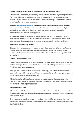 Ottawa Wedding Venues Ideal for Memorable and Elegant Celebrations