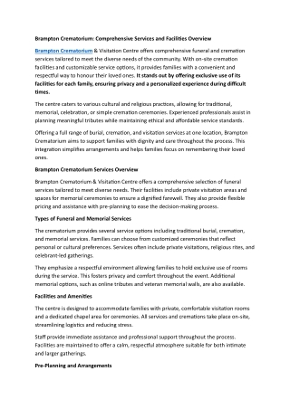 Brampton Crematorium: Comprehensive Services and Facilities Overview