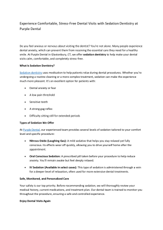 Dental Visits with Sedation Dentistry at Purple Dental