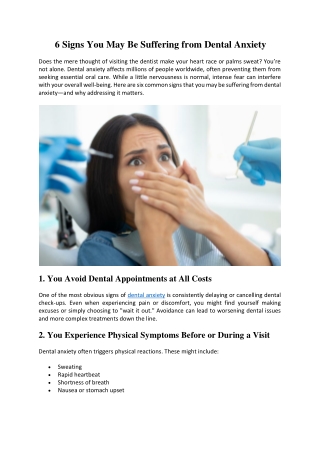 6 Signs You May Be Suffering from Dental Anxiety