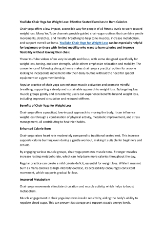 YouTube Chair Yoga for Weight Loss: Effective Seated Exercises to Burn Calories