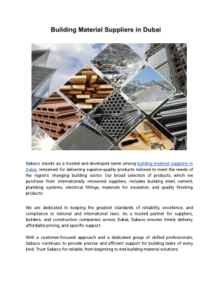 Building Material Suppliers in Dubai