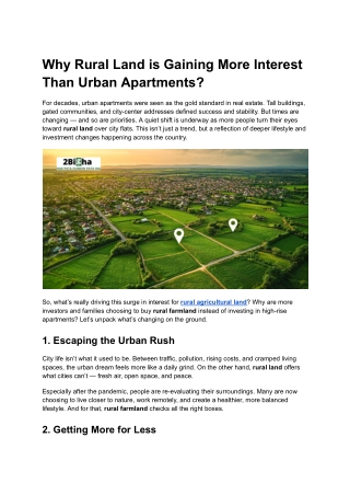 Why Rural Land is Gaining More Interest Than Urban Apartments