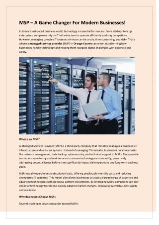 MSP – A Game Changer For Modern Businesses!