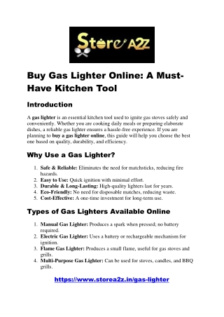 Top Reasons to Buy Gas Lighter Online for a Safer Kitchen Experience