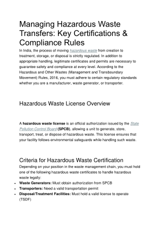 Managing Hazardous Waste Transfers Key Certifications & Compliance Rules