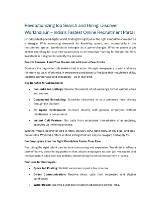 Revolutionizing Job Search and Hiring Discover WorkIndia.in – India's Fastest Online Recruitment Portal