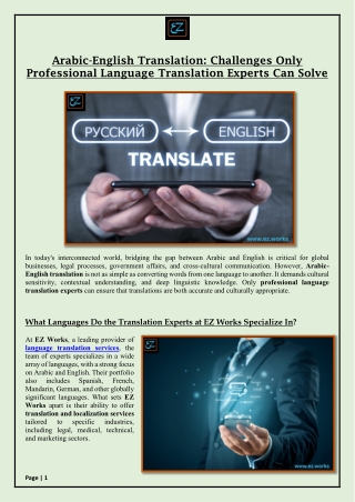 Arabic-English Translation- Challenges Only Professional Language Translation Experts Can Solve
