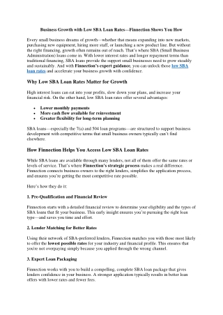 Business Growth with Low SBA Loan Rates—Finnection Shows You How
