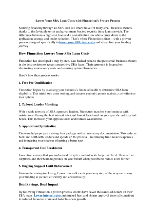 Lower Your SBA Loan Costs with Finnection’s Proven Process