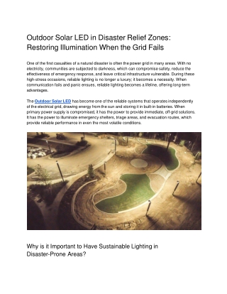 Outdoor Solar LED in Disaster Relief Zones_ Restoring Illumination When the Grid Fails