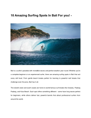 10 Amazing Surfing Spots In Bali For you!