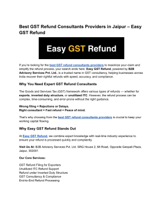 Best GST Refund Consultants Providers in Jaipur – Easy GST Refund