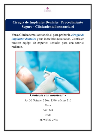 Cirugía de Implantes Dentales | Procedimiento Seguro · Clinicadentallaestancia.c