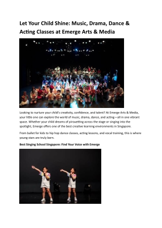 Let Your Child Shine Music, Drama, Dance & Acting Classes at Emerge Arts & Media