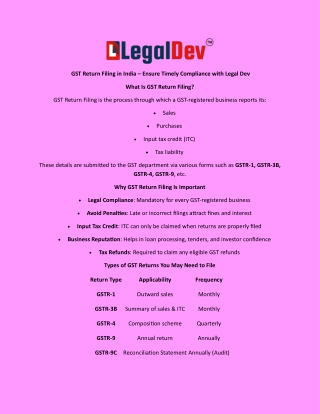Get seamless GST Return Filing with Legal Dev