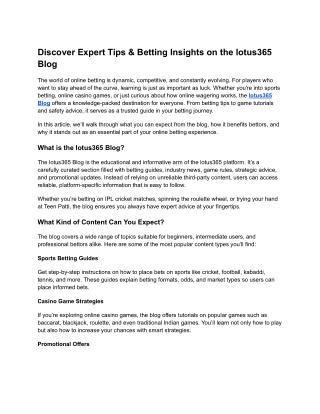 Discover Expert Tips & Betting Insights on the lotus365 Blog