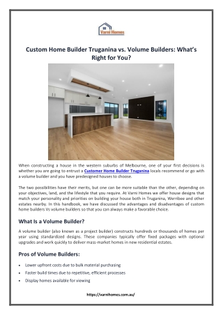 Custom Home Builder Truganina vs. Volume Builders What’s Right For You