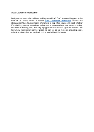 Auto Locksmith Melbourne