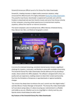 StreamUlt Launches Its Official Disney Plus Video Downloader