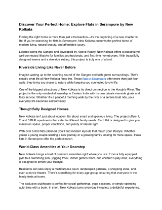 Discover Your Perfect Home: Explore Flats in Serampore by New Kolkata