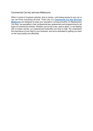 Commercial Car key services Melbourne