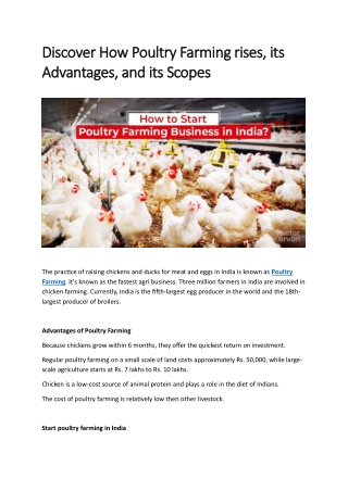 Discover How Poultry Farming rises, its Advantages, and its Scopes